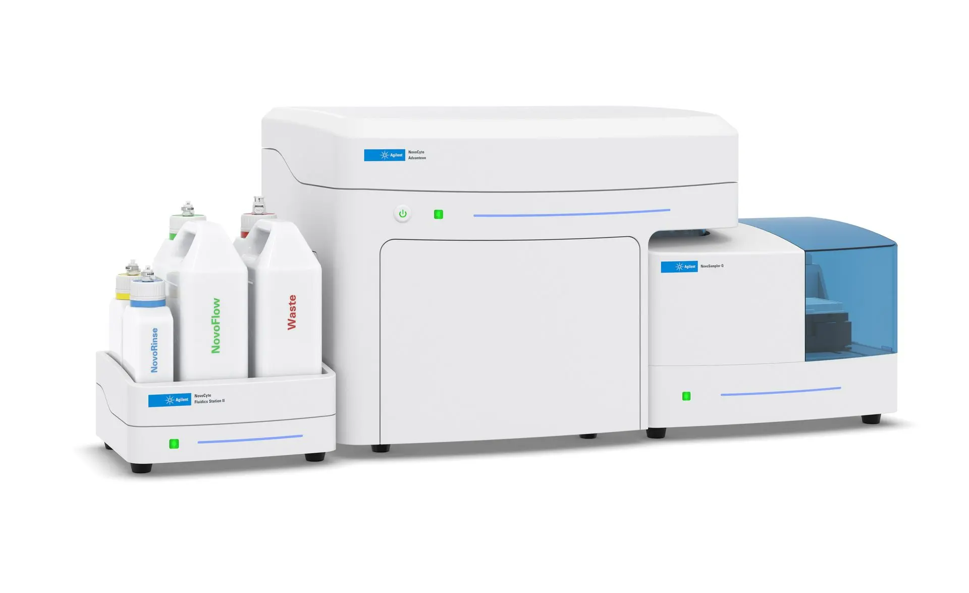 NovoCyte Advanteon with fluidics station and NovoSampler, view from the left