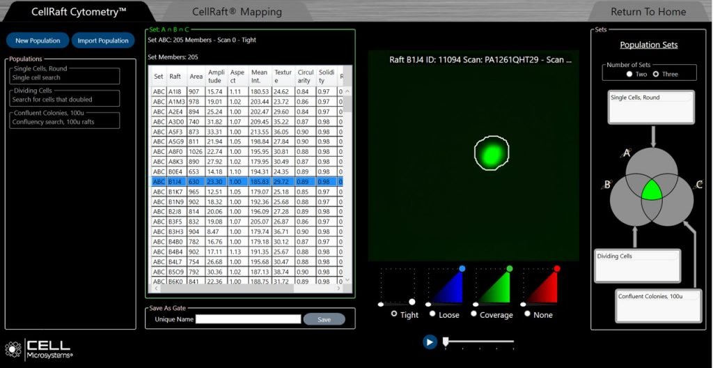 Einzelzellen in der CellRaft Cytometry Software Einzelzellen in der CellRaft Cytometry Software