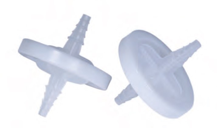 PTFE Vent Filter Membrane: PTFE,  Pore size: 0.2 µm,  Diameter: 50 mm, Sterile,  w/ HB inlet and outlet [VPTS12SHH]
