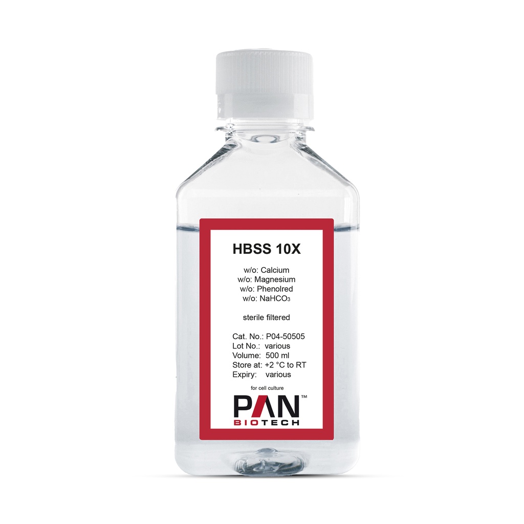 HBSS, (10x) w/o: Ca and Mg, w/o: Phenol red, w/o: NaHCO3, 500 ml