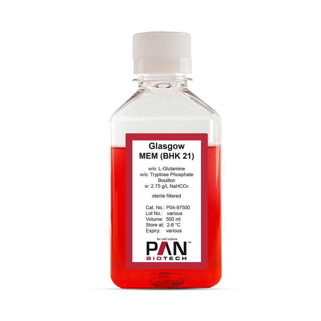 Glasgow-MEM (BHK 21), w/o: L-Glutamine, w/o: Tryptose phosphate, w: 2.75 g/L NaHCO3, 500 ml