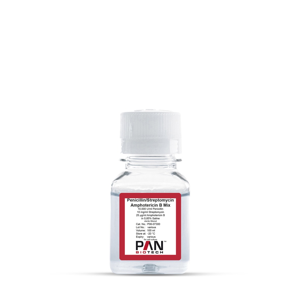 Penicillin-Streptomycin/Amphotericin B Mix, 10.000 U/ml Penicillin, 10 mg/ml Streptomycin, 25µg/ml Amphotericin B in 0,85% Saline, 100 ml