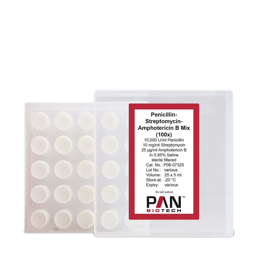Penicillin-Streptomycin-Amphotericin B Mix, 10.000 U/ml Penicillin, 10 mg/ml Streptomycin, 25µg/ml Amphotericin B in 0.85% Saline, 25x5 ml
