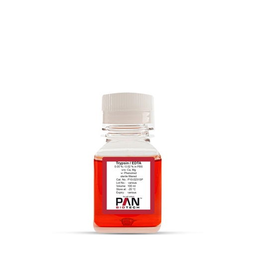 Trypsin 0.05 %/EDTA 0.02 % in DPBS, w/o: Ca and Mg, w: Phenol red