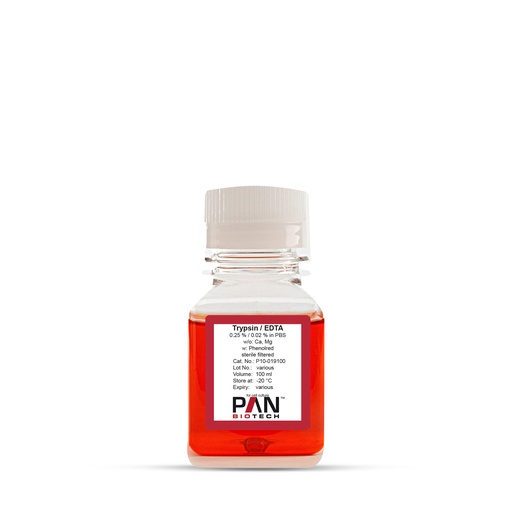 Trypsin 0.25 %/EDTA 0.02 %, in DPBS w/o: Ca and Mg, w: Phenol red
