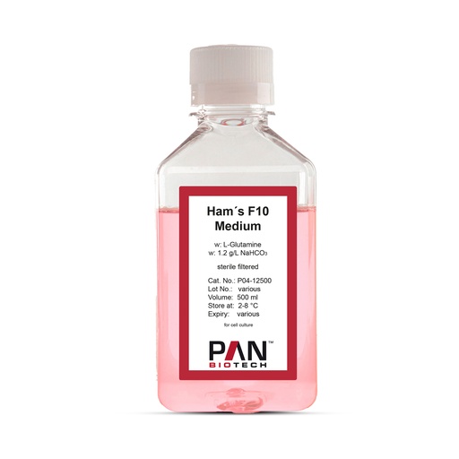 [P04-12500] Ham´s F10 Medium, w: L-Glutamine, w: 1.2 g/L NaHCO3, 500 ml