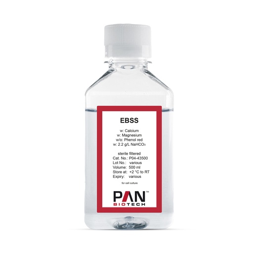 [P04-43500] EBSS, w: Ca and Mg, w/o: Phenol red, w: 2.2 g/L NaHCO3, 500 ml
